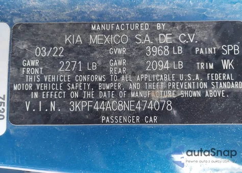 2022 Kia Forte Gt from USA, damaged, VIN 3KPF44AC8NE474078